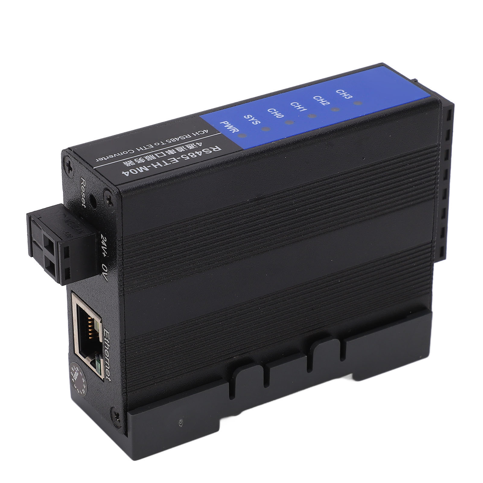 Serieller Server Mit 4 Rs485-ports Und Rj45-ethernet-schnittstelle, Rtu/tcp-konverter, 6 Leds, Netzteil (9–28 V Dc), Din-schienen-industriegehäuse