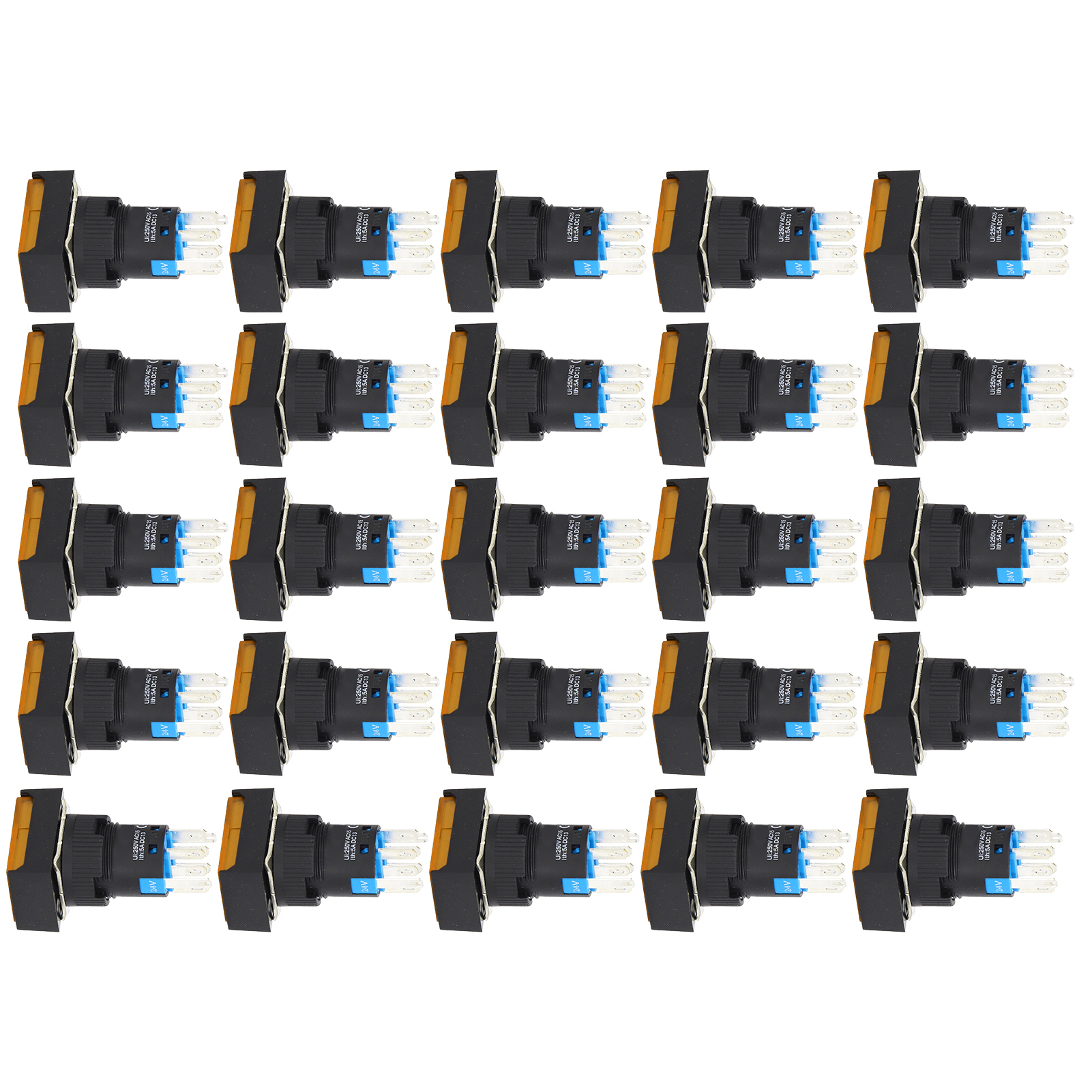 25 Quadratische Drucktaster, Abs-messing, Selbstverriegelnd, Beleuchtet, 16 Mm, 24 V, Gelb, Für Verteilerkasten