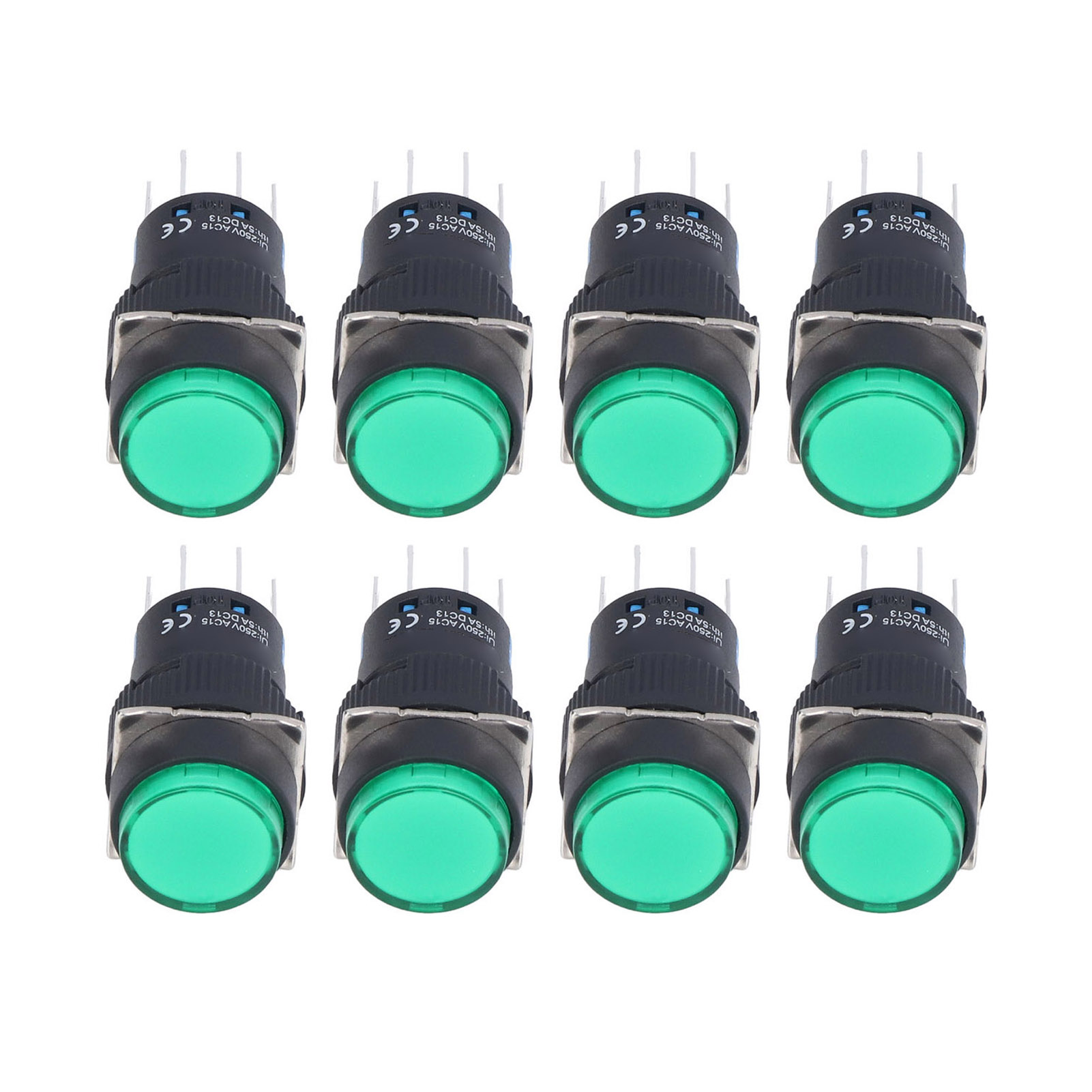 25-teiliger Drucktaster, Momentanschalter Mit Selbstverriegelung, 8 Pins, 16 Mm Rund, Beleuchtet, 12 V, Grüne Steuerung