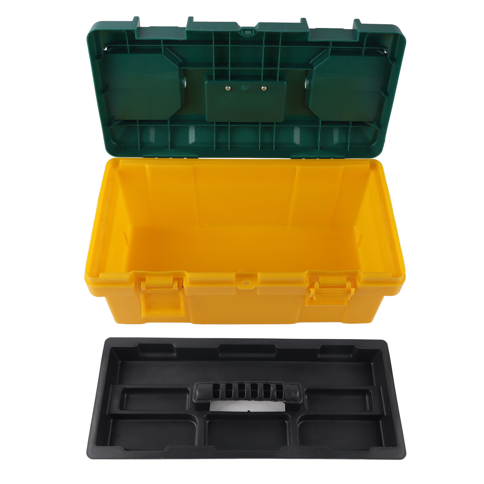 Tragbarer Werkzeugkasten Fürs Auto, Aufbewahrungsbox Mit Herausnehmbarem Einsatz, Unterteilter Koffer Für Kleinteile, Grün Und Gelb, 45 X 23 X 20 Cm