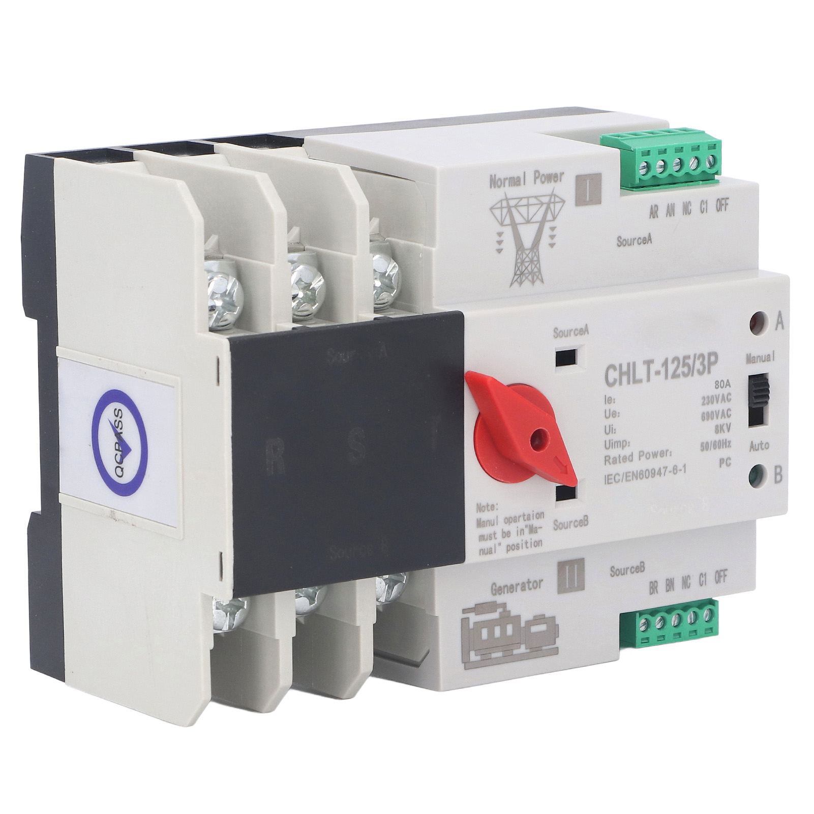 Automatischer 3p 80a 230v Umschalter, Unterbrechungsfreier Ac-ac-schalter, Feuerfester Elektrischer Wahlschalter Für Die Installation.
