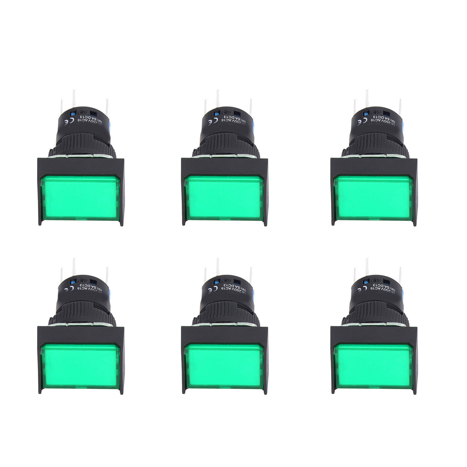 16 Mm Quadratischer, Selbstverriegelnder Momenttaster Mit Grüner 24-v-led-anzeige – 25er-packung Für Bedienfeldschalter