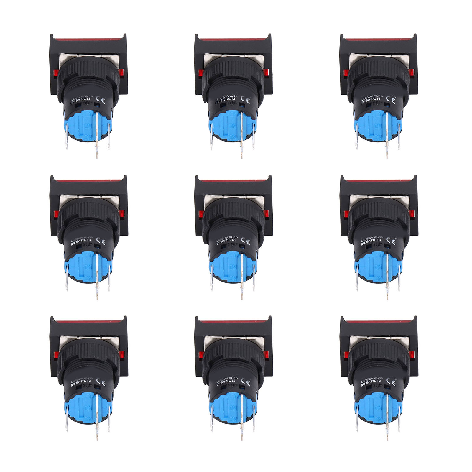 25-teiliges Set Quadratischer Drucktaster (16 Mm), Kurzzeitig, Selbstverriegelnd Mit Led-anzeige, 24 V, Rot