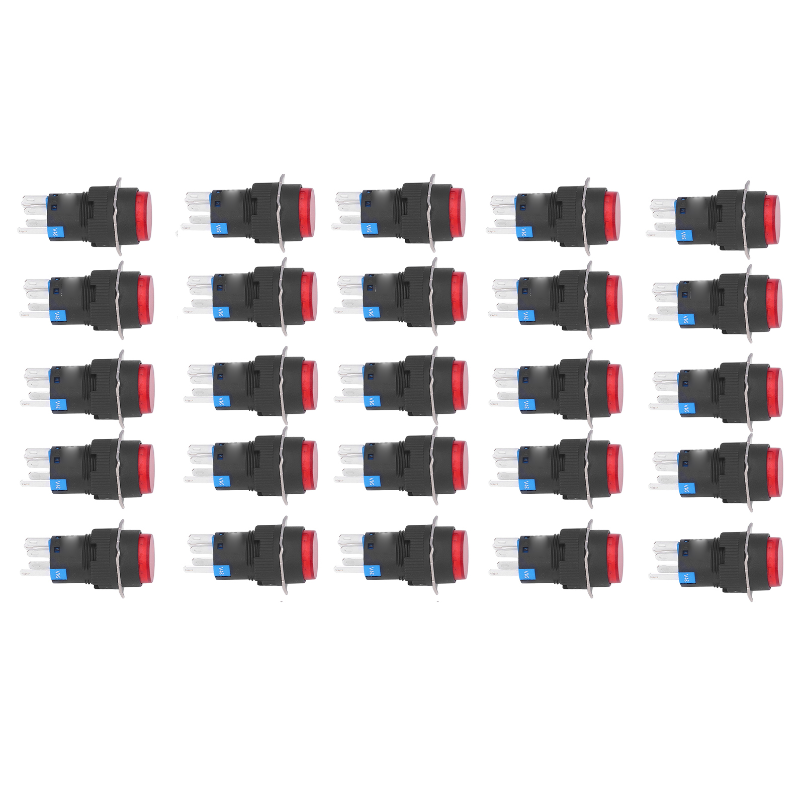 16 Mm Beleuchteter Drucktaster 24 V, Packung Mit 25 5-poligen Verriegelungs-momentanschaltern, Rotes Ausrüstungsset.