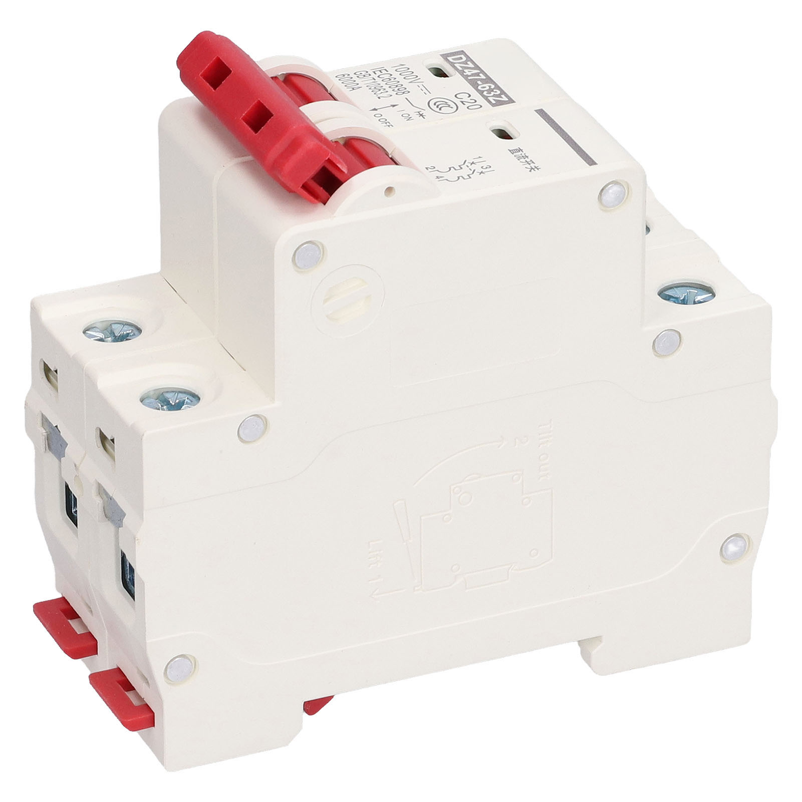Miniatur-leistungsschalter 2p 20a 1000v Dc Dz47-63z C20, Solar-photovoltaik-trennschalter, Din-schienenmontage, Schutz Für Pv-systeme, 2-poliger Trennschalter.