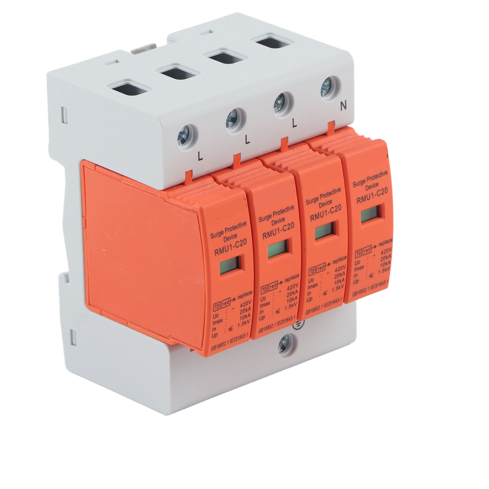 Rmu1-c20 4p Überspannungsableiter, Din-schienen-schutz, Ac 420v Blitzableiter Mit Kontrollleuchte, Dreiphasiger Überspannungsableiter Für Schaltschränke.
