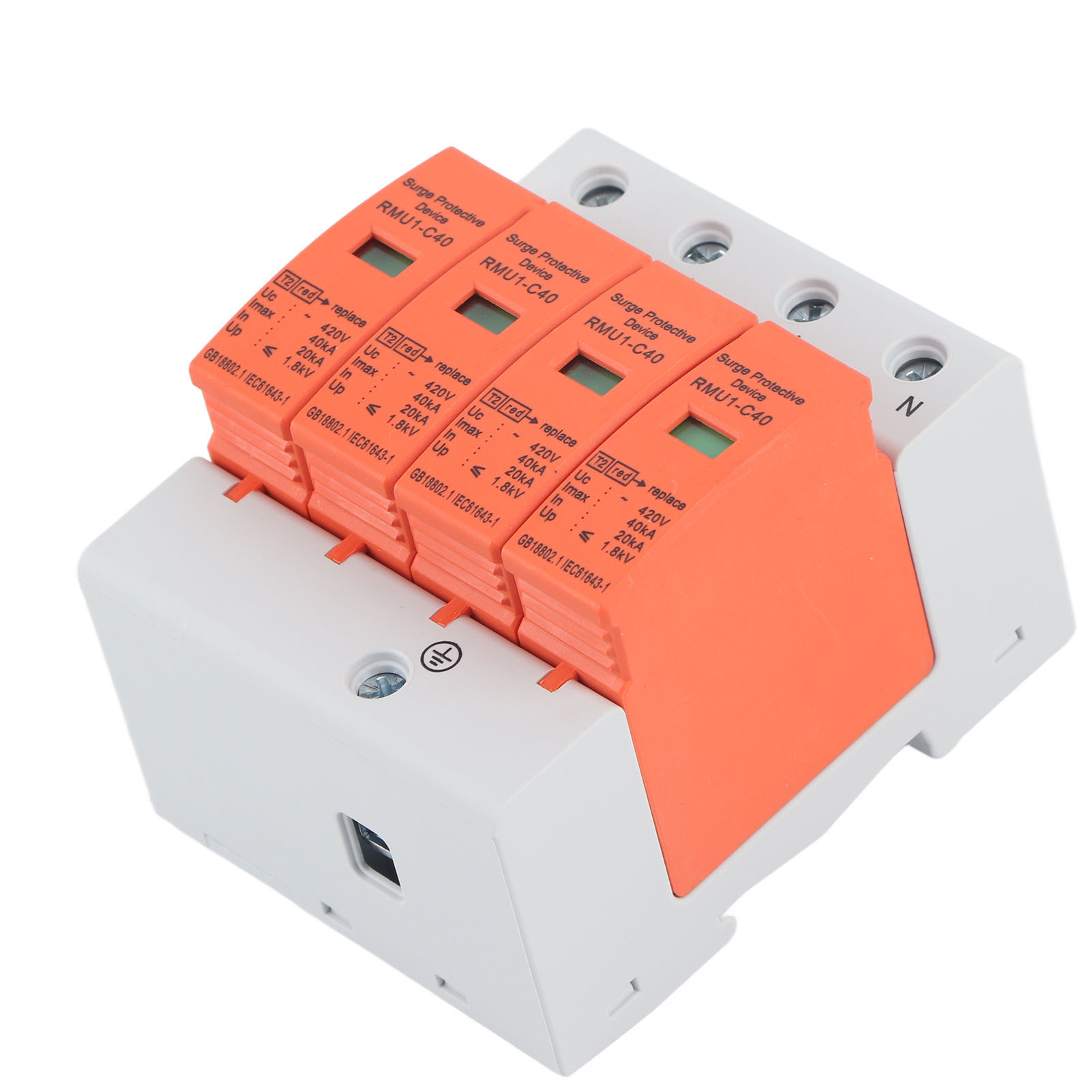 Rmu1-c40 4p 420v Ac Überspannungsableiter Mit Anzeige, Din-schienen-überspannungsableiter, Dreiphasiger Überspannungsschutz, Modularer Überspannungsableiter-leistungsschalter, Elektrokasten, 40ka, Neu