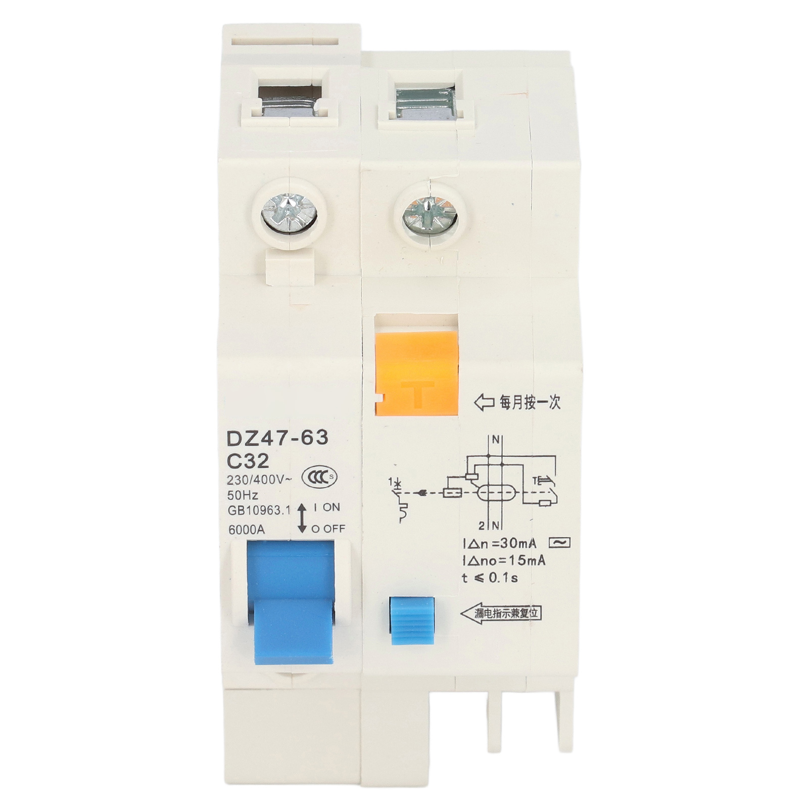 30ma 230v/400v 1p+n 32a Dz47-63 C32 Fehlerstromschutzschalter, Erdschlussschutzschalter, Kleines Modul, 1 Stück.