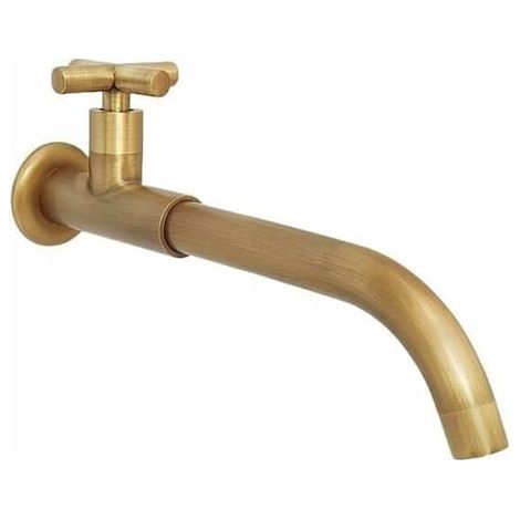 Wandmontierter Kaltwasserhahn Aus Massivem Messing, Langer Außenwasserhahn Im Retro-stil, 360°-schwenkmischer Mit Kreuzgriff, Oberfläche Aus Gebürstetem Nickel
