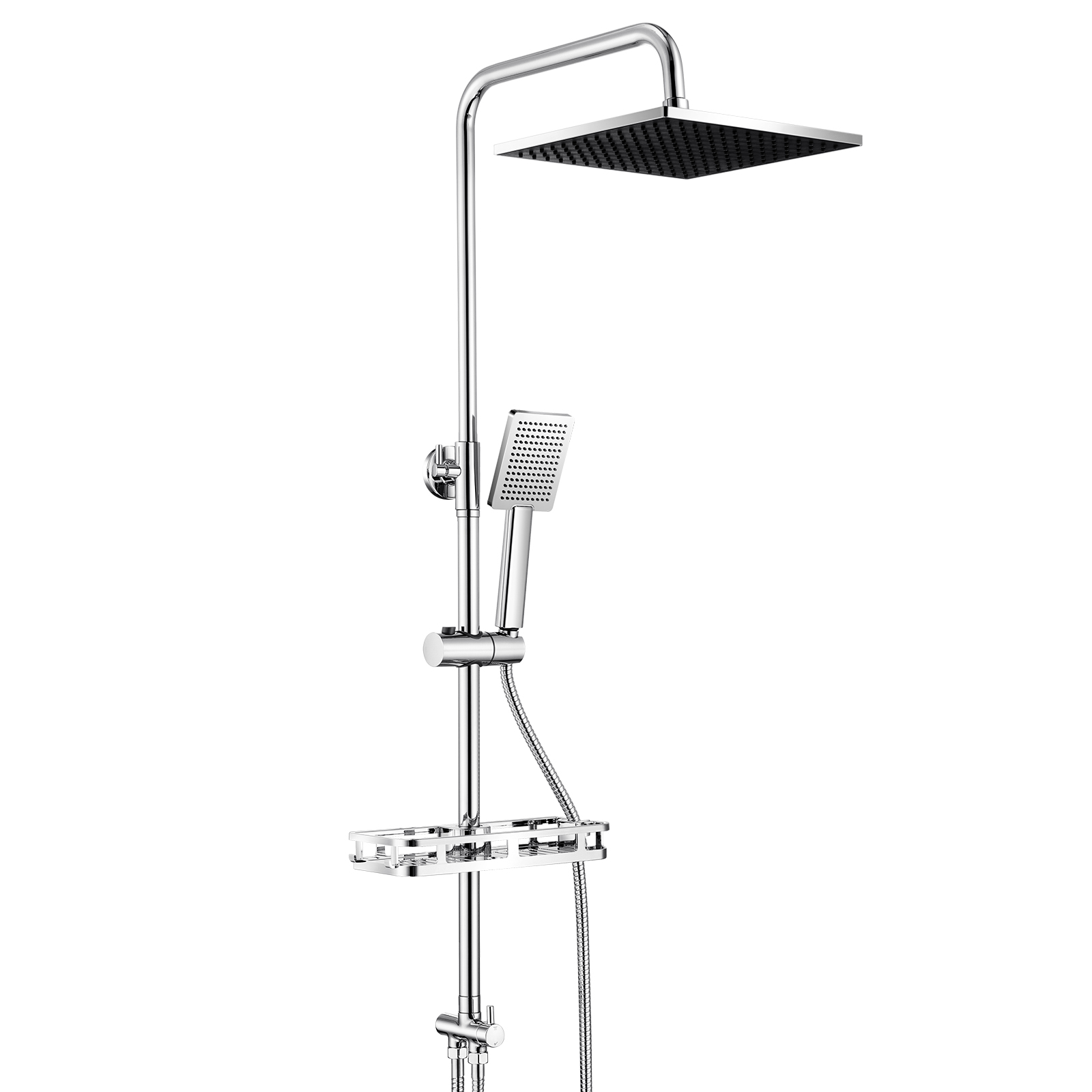 Auralum Max Edelstahl Duschset Regendusche Duschsystem Mit Ablage Eckig Duschkopf , Regenduschen-set Mit Duschablage,chrom