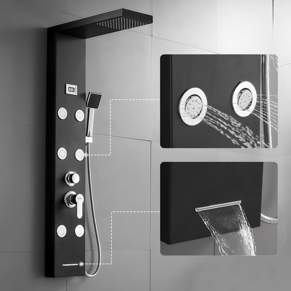 Auralum Max Duschsystem Brausegarnitur Lcd Duschpaneel Regendusche Massagedusche, Handbrause, 4 Strahlart(en), Multifunktion Duschpaneel Edelstahl Für Badezimmer Dusche