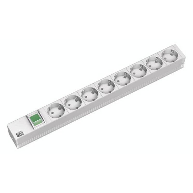 [neuwertig] B-ware Bachmann 333.416 19" 1he Steckdosenleiste 8xschuko 230v 16a Aluminium Grau