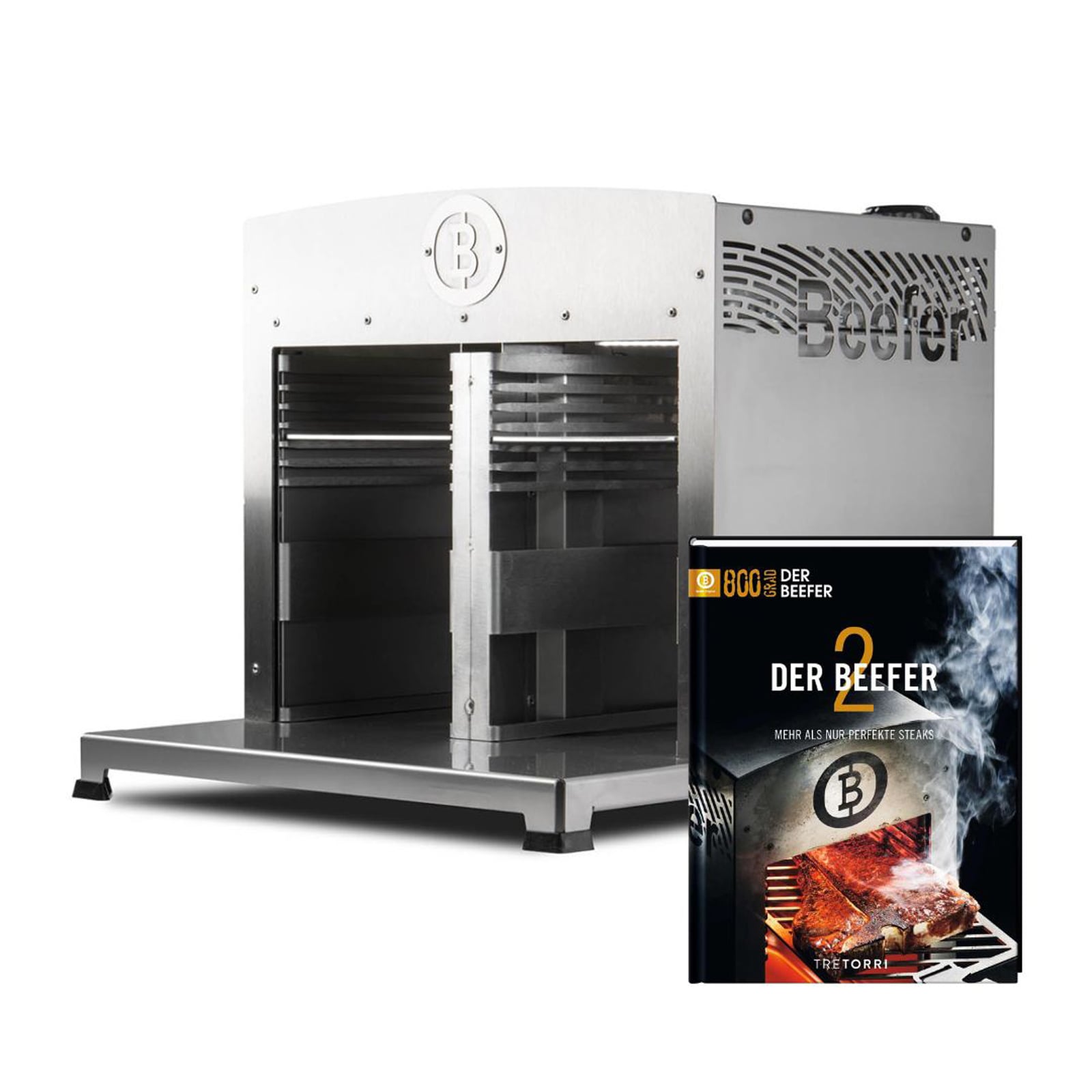 Beefer Twin Pro De/at 20 Ngh Erdgas Mit Trennwand 800°c Oberhitzegrill Mit Kochbuch "der Beefer 2" Im Set - 1130012-set2