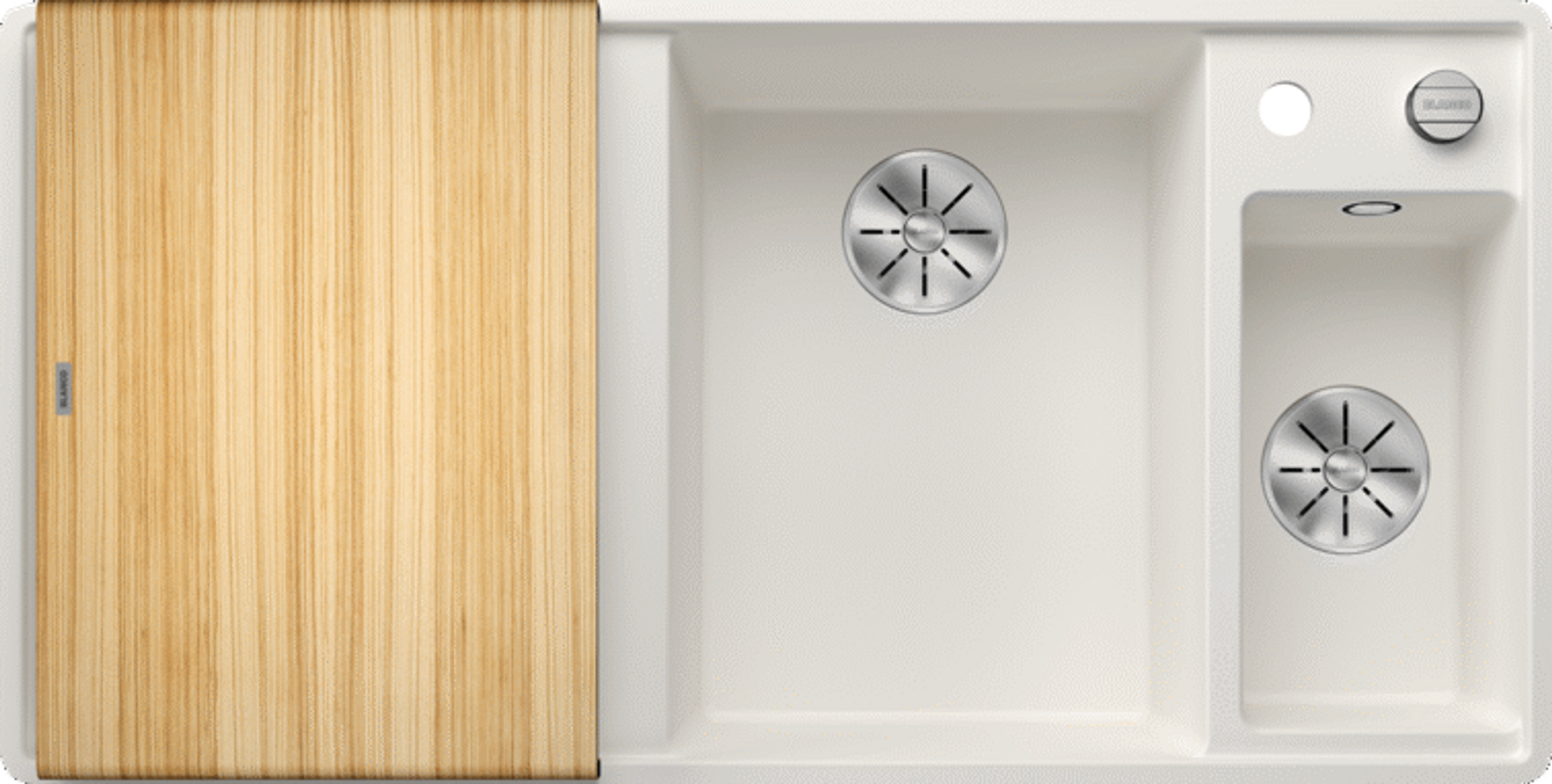 Blanco Silgranit Spülbecken Mit Restebecken Und Abtropffläche, Axia Iii 6 S-f, Weiß 990 X 500 Mm, Hauptbecken Rechts