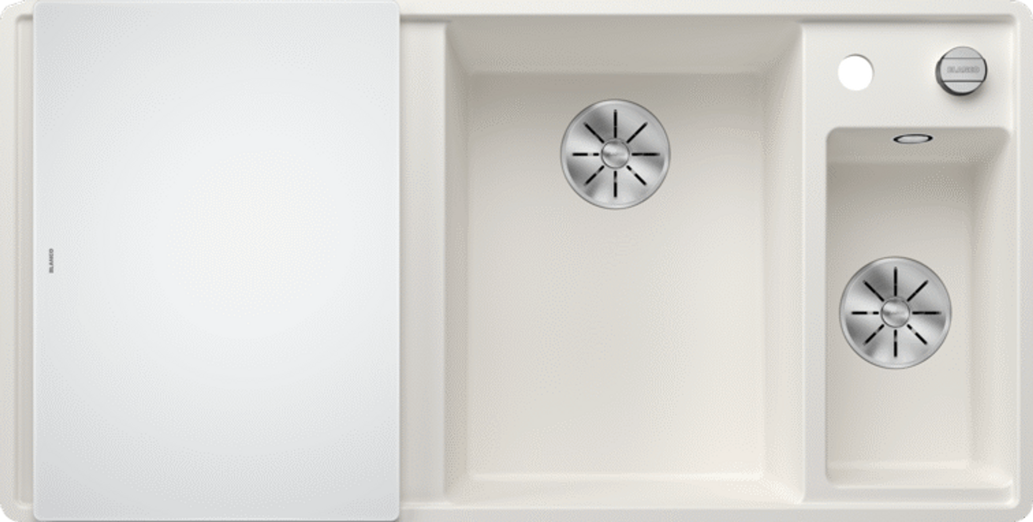 Blanco Silgranit Spülbecken Mit Abtropffläche Und Restebecken, Axia Iii 6 S-f, Weiß 990 X 500 Mm, Hauptbecken Rechts