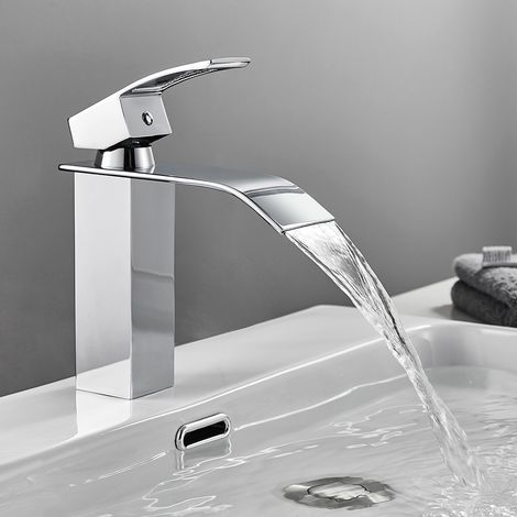 Cecipa Chromé Robinet De Salle De Bain Robinet Cascade Mono-trou Mitigeur Sur Lavabo Robinetterie Lave-mains Avec Levier Unique En Cuivre Mélangeur À L'Eau Chaude Et Froide