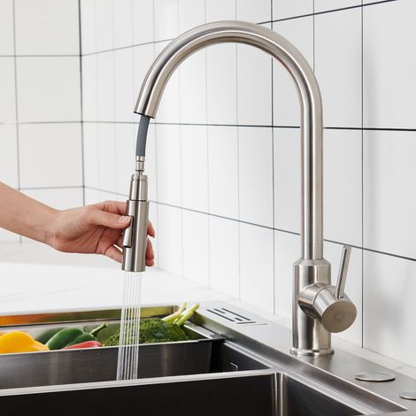 Cecipa Mitigeur De Cuisine Extractible En U Acier Inoxydable Brossé Robinet De Cuisine Avec Douchette Extractible Mitigeur D'Évier 2 Modes De Sortie D'Eau