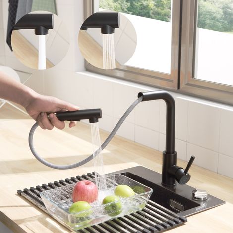 Noir Mitigeur De Cuisine Cecipa - Rotation 360掳 Et Douchette Extractible, Robinet De Cuisine Avec 2 Modes De Pulv茅risat