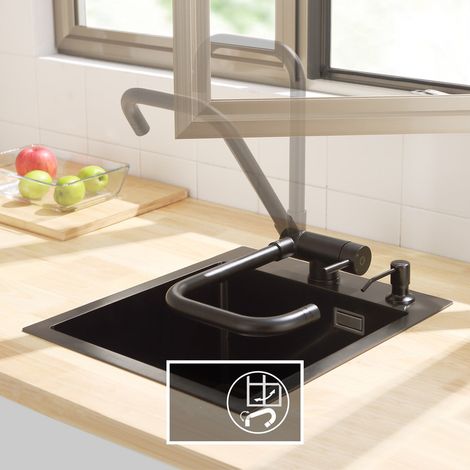 Cecipa Robinet De Cuisine Rabattable - Mitigeur D'Évier Pliable Comme Sous Fenêtre Avec 2 Modes De Pulvérisation Réglables - Noir