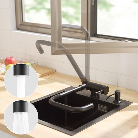 Cecipa Robinet De Cuisine Pivotant À 360° Mitigeur De Rabattable Robinet D'Évier Devant Fenêtre Acier Inoxydable Noir