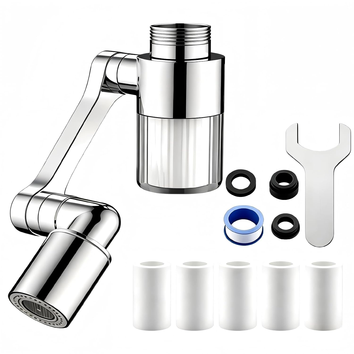 1080° Drehbarer Anti-kalk-wasserhahnfilter Mit 5 Filterelementen, 2 Modi, Universeller Transparenter Wasserhahnfilter, Spritzschutz, Für Küche Und Bad
