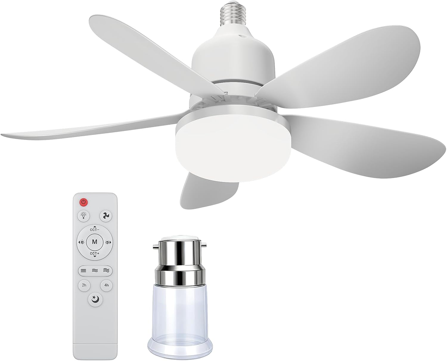 52 Cm Deckenventilator Mit Licht Und Fernbedienung, E27 Led-deckenventilator Mit 3 Geschwindigkeiten Und 3 Farben, Leiser Ventilator Mit Licht Für Wohnzimmer Und Schlafzimmer (weiß + B22)
