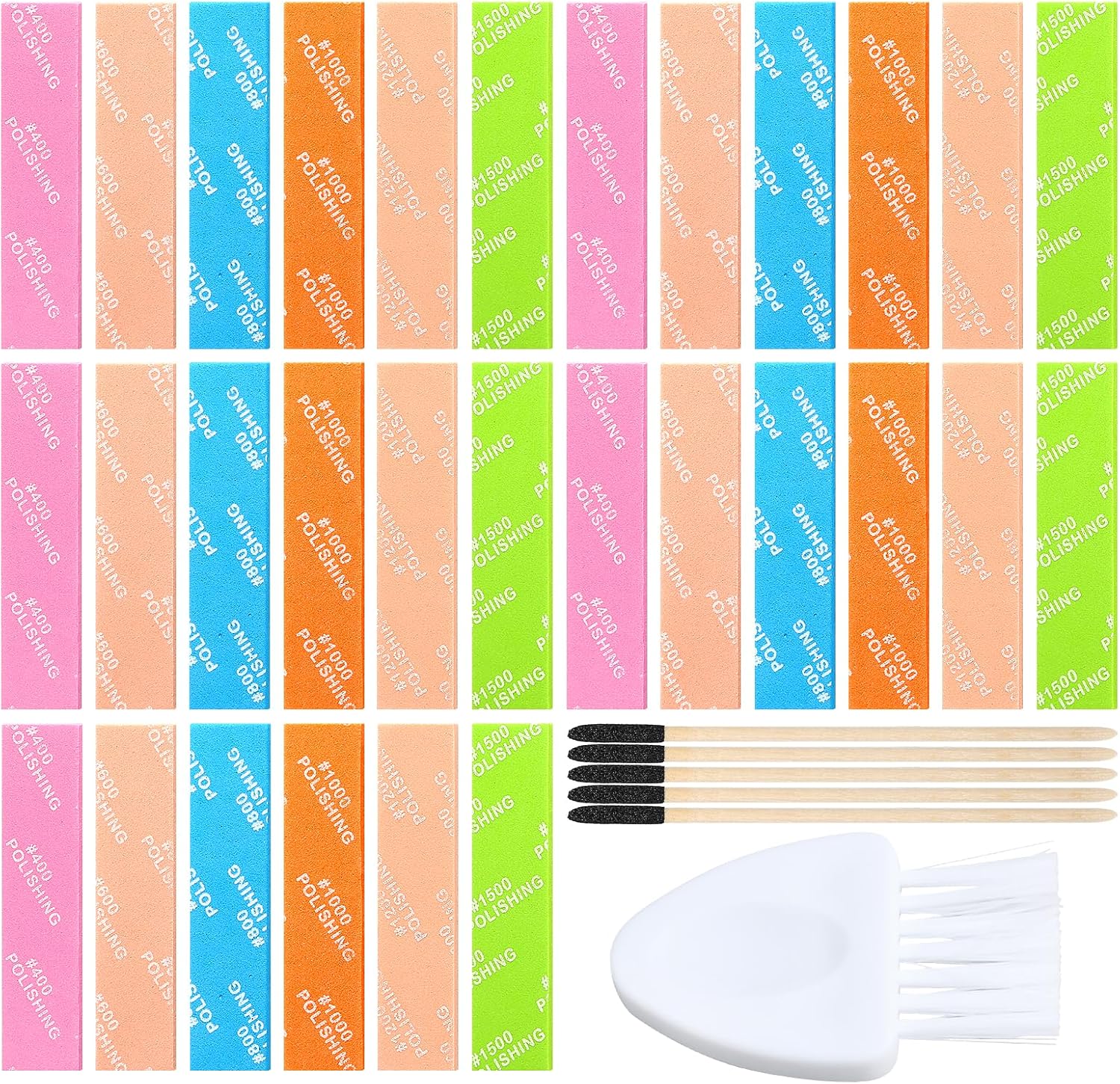 Set Mit 36 Schleifschwämmen Für Den Modellbau, Inklusive Schleifstäben Und Schleifpapier Für Kunststoff (körnung 400 Bis 1500) Sowie Reinigungsbürste. Ideal Für Modellbau Und Schmuckdesign.