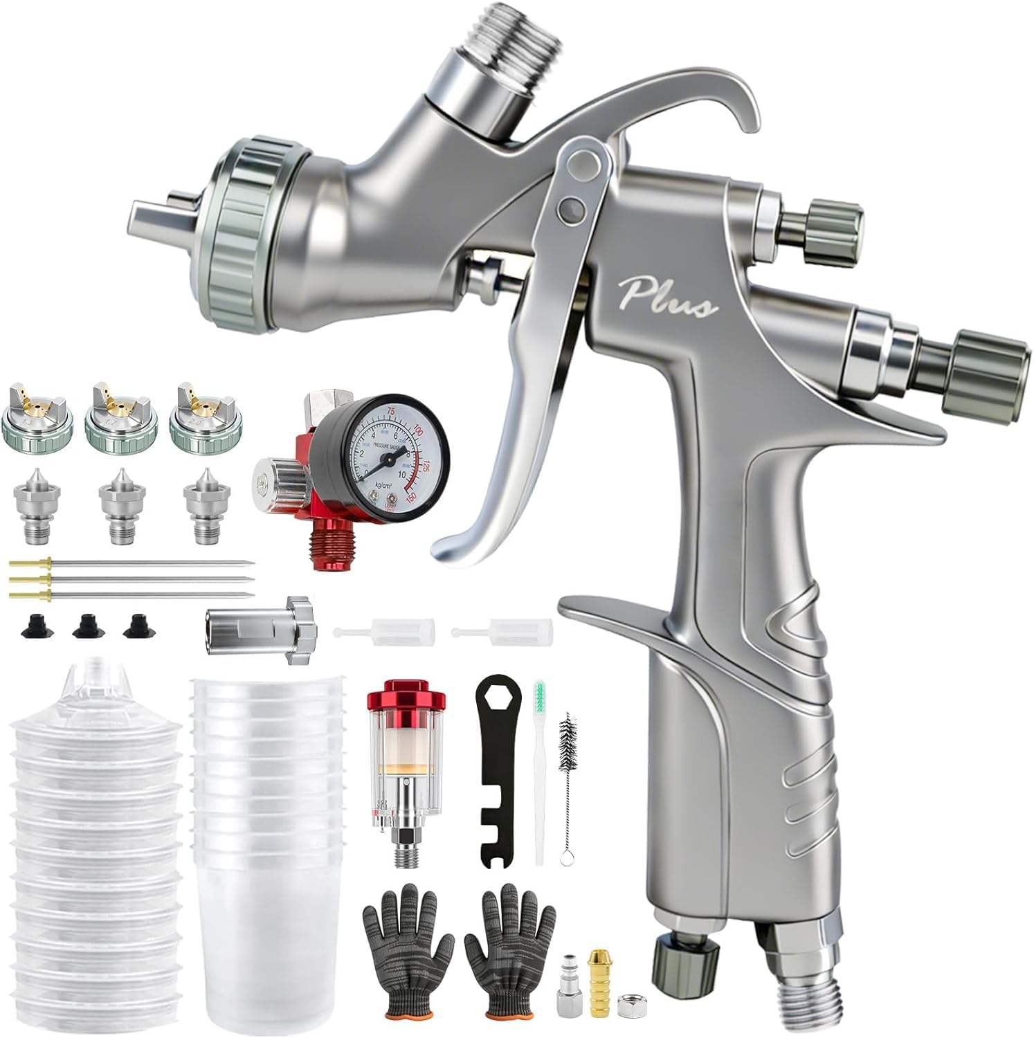 D1 Lvlp Farbspritzgerät – Premium-qualitätsset – Druckluft-farbspritzgerät Mit 1,3/1,5/1,7-mm-düsen – 10 X 650-ml-einwegbecher – Mit Sprühzubehör