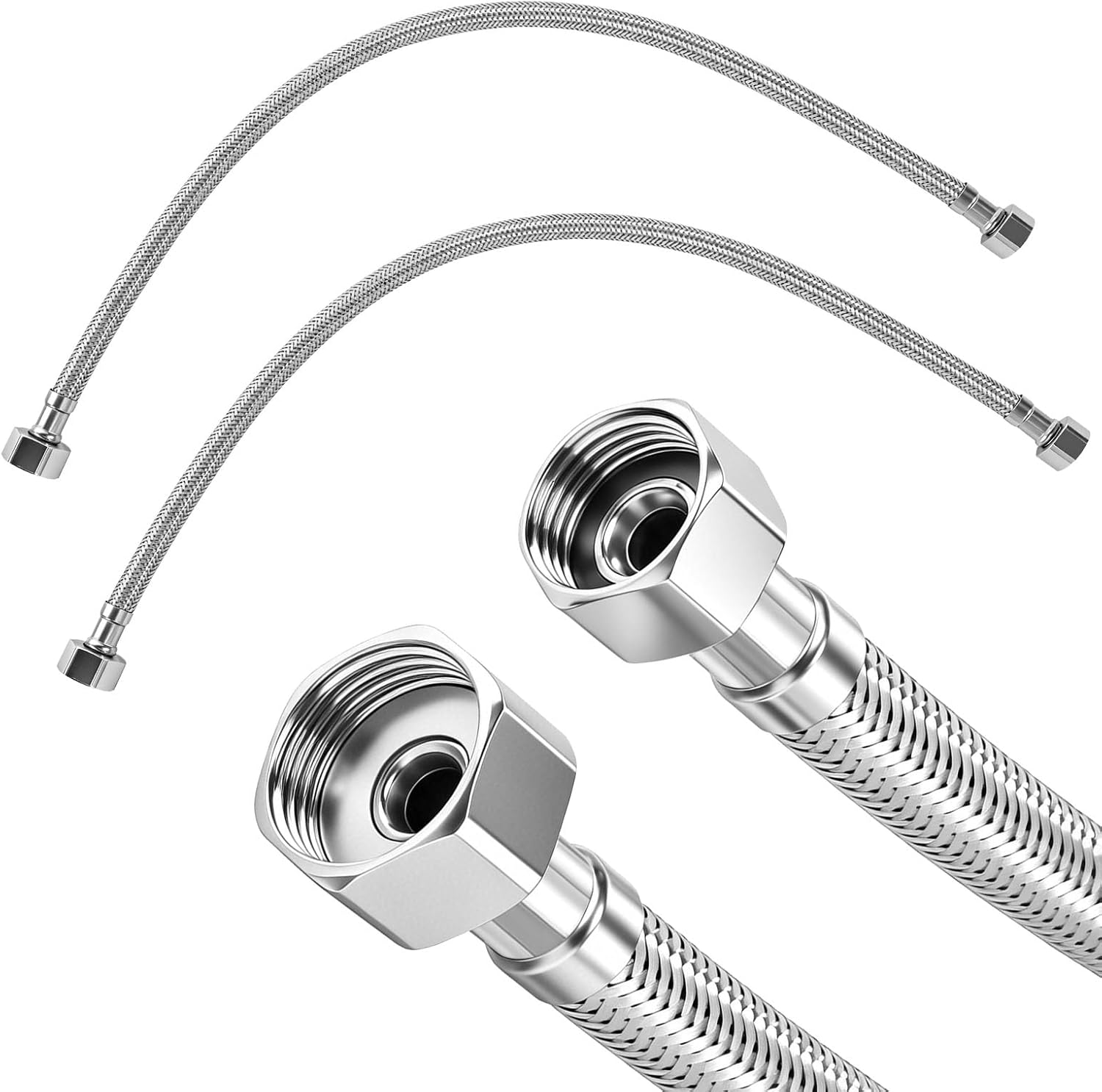 Set Aus 2 Edelstahl-armierungsschläuchen Mit 3/8"- Bis 1/2"-innengewinde – 50 Cm Flexibler Schlauch – Verbindungsschlauch – 1/2"-armierungsschlauch Für Eckarmatur