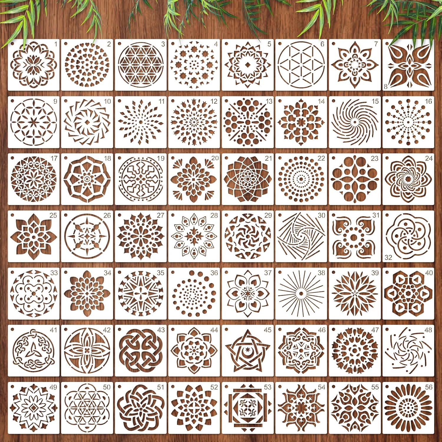 56-teiliges Mandala-schablonen-set Zum Malen, Textil-schablonen, Wiederverwendbare Kunststoffvorlagen Für Wanddekoration, Holz, Stoff Und Bastelarbeiten, 7,62 X 7,62 Cm