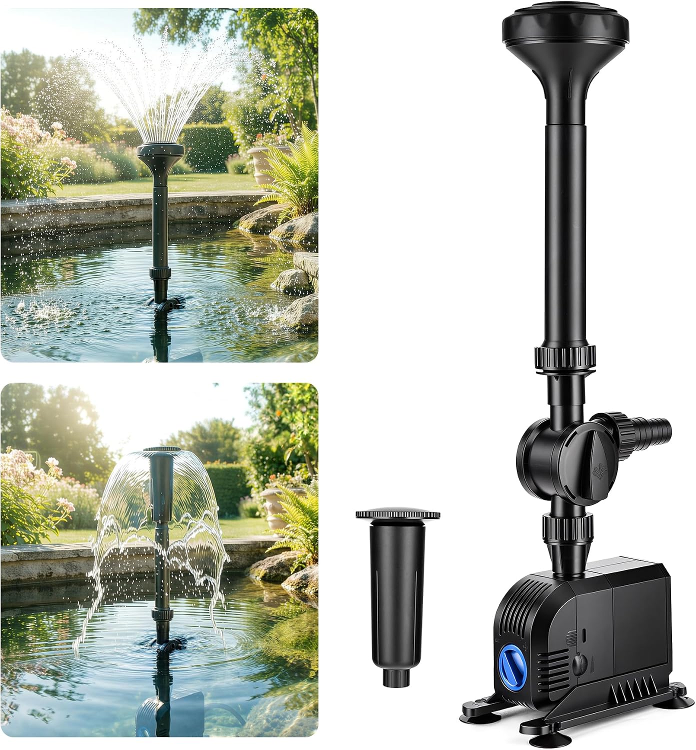 2500 L/h 45-w-gartenbrunnenpumpe, 2-in-1-tauchpumpe Für Teiche Mit Filter Und Verstellbaren Düsen, Rostfrei Für Den Außenbereich