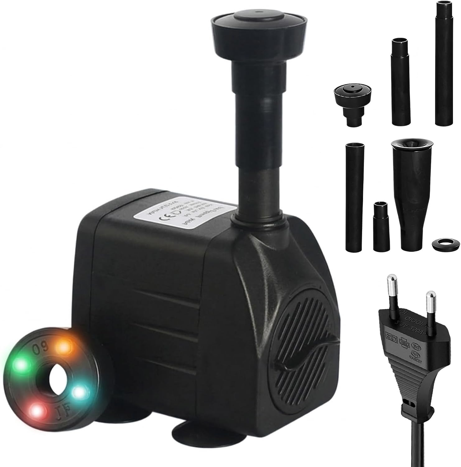 600 L/h 15 W 220 V Außenbrunnenpumpe, 3-in-1 Teichpumpe Mit 4 Leds, Gartenbrunnenpumpe, Wasserspielpumpe, Bachpumpe Für Gartenbrunnen, Teiche Und Brunnen