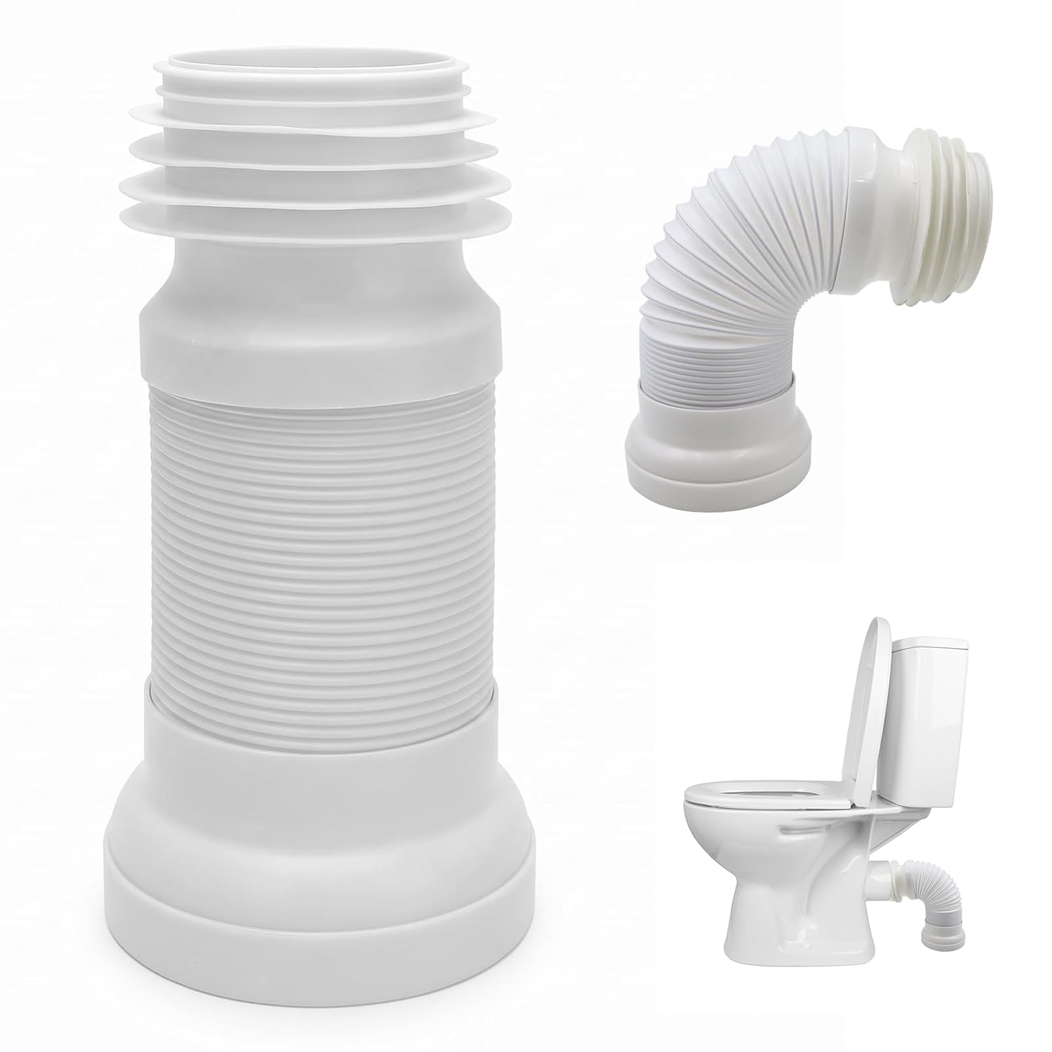 Verstellbares Wc-anschlussrohr, Weiß Flexibles Wc-anschlussrohr, Ausziehbar Von 250 Bis 530 Mm, Universell Einsetzbar, Langlebige Abdichtung, Für Neuinstallationen Und Renovierungen
