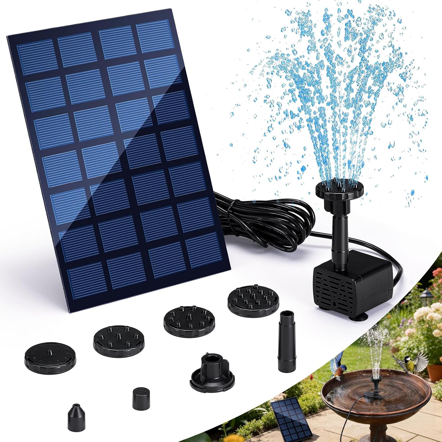 Solar-teichpumpe, 2,5 W, Solar-gartenbrunnen Mit 6 Düsen Und 6 Modi, Für Vogeltränken, Aquarien, Teiche, Schwimmbecken Und Gartendekoration
