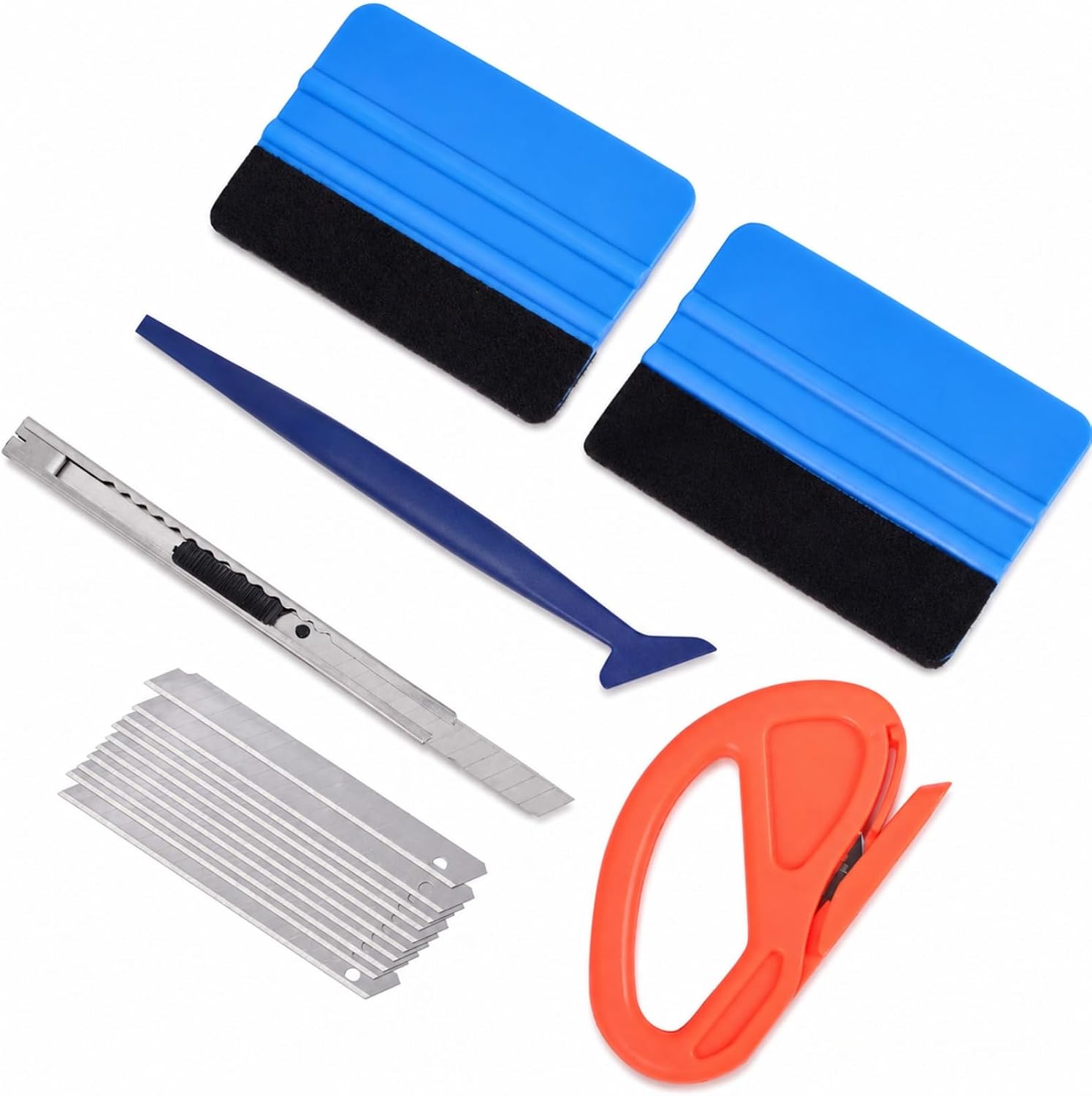 15-teiliges Blaues Folienapplikationsset Mit Klingen Und Cutter Für Autofenster Und Möbel 15-teiliges Blaues Set Mit Kratzfestem Filzrakel, Verstellbarem Cutter Mit Ersatzklingen Für Autofenster- Und
