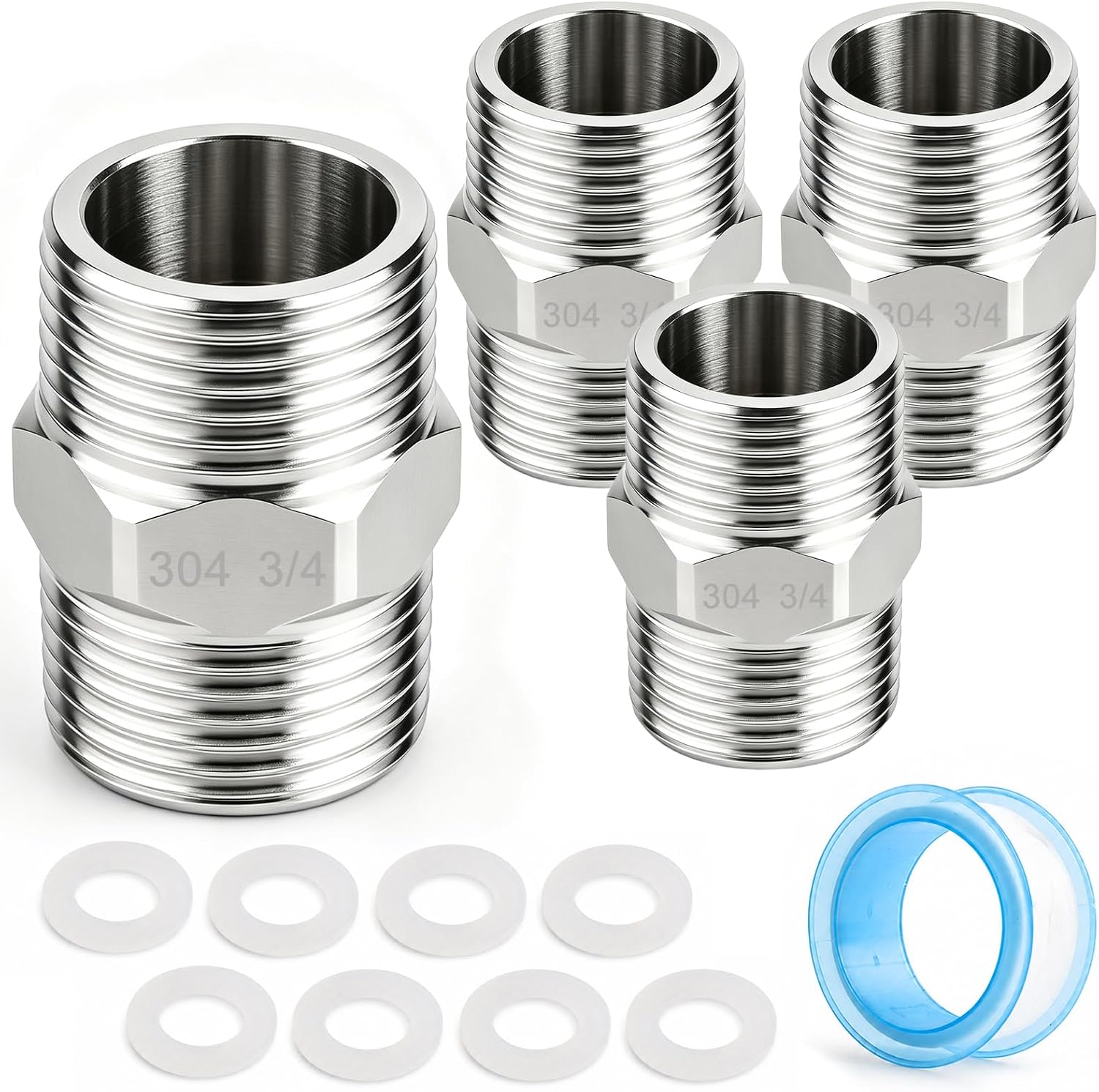 4-teiliger Edelstahl-3/4"-bsp-gewindeverbinder 3/4"-edelstahl-doppelnippel Zum Umrüsten Von Kraftstoffleitungen, Wasserleitungen Und Wasserhähnen