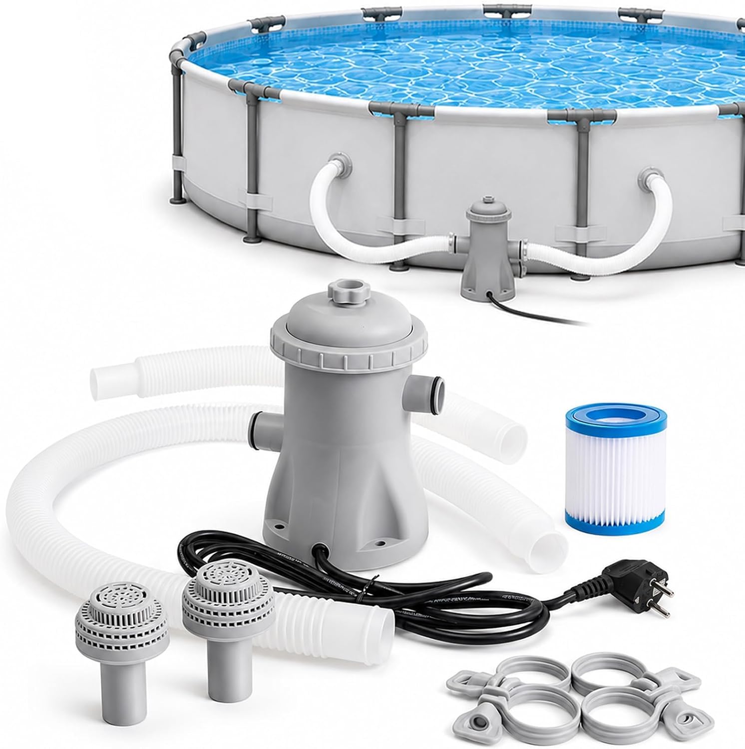 330 Gph Aufstellpool-filterpumpe Mit Elektrischem Kartuschenfilter, Geräuscharmem Kartuschenfilter Mit Schläuchen Und Ersatzfilter, Komplettes Aufblasbares Pumpenset Für Kleine Pools