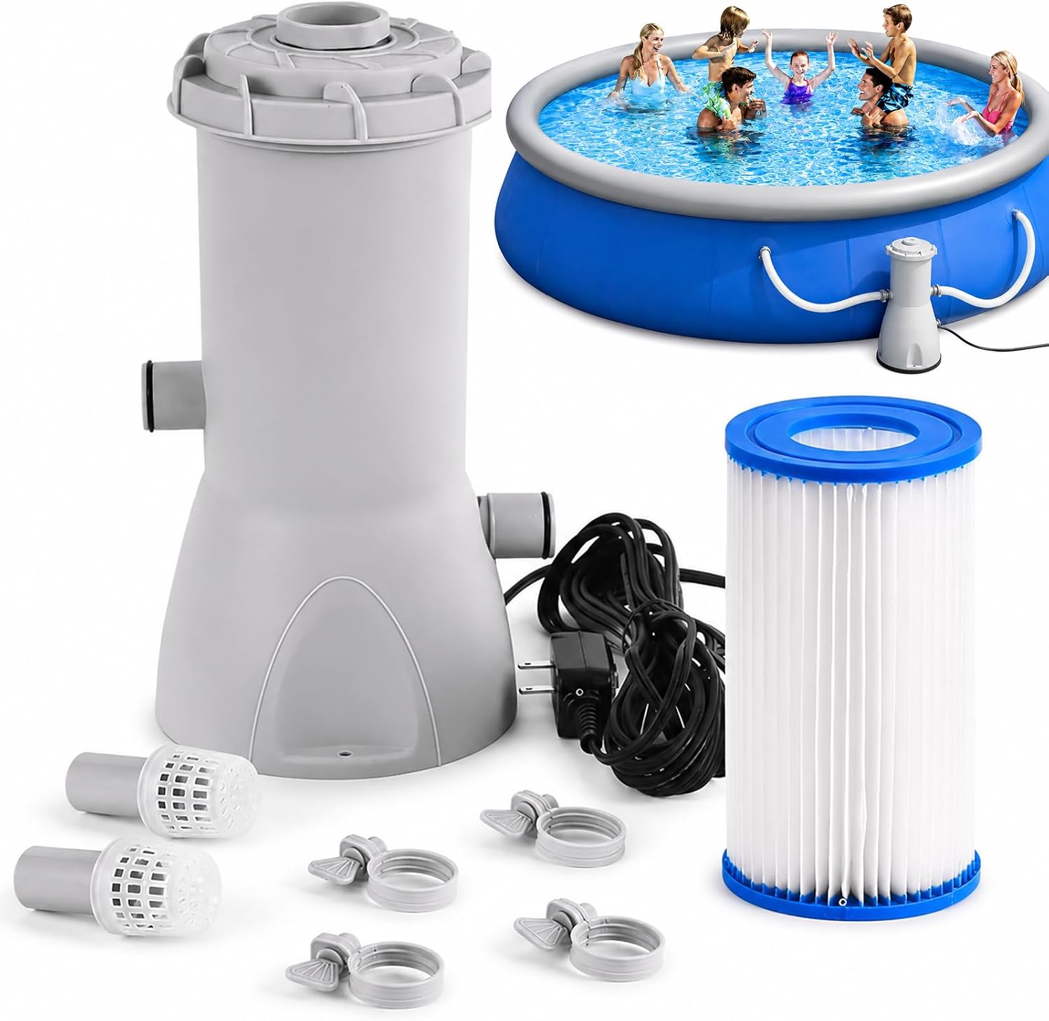 1000 Gph Aufstellpool-filterpumpe Mit Kartuschenfilter Pool-filtersystem Mit Schläuchen, Ersatzfilter Und Leiser Zirkulation Für Aufstellpools