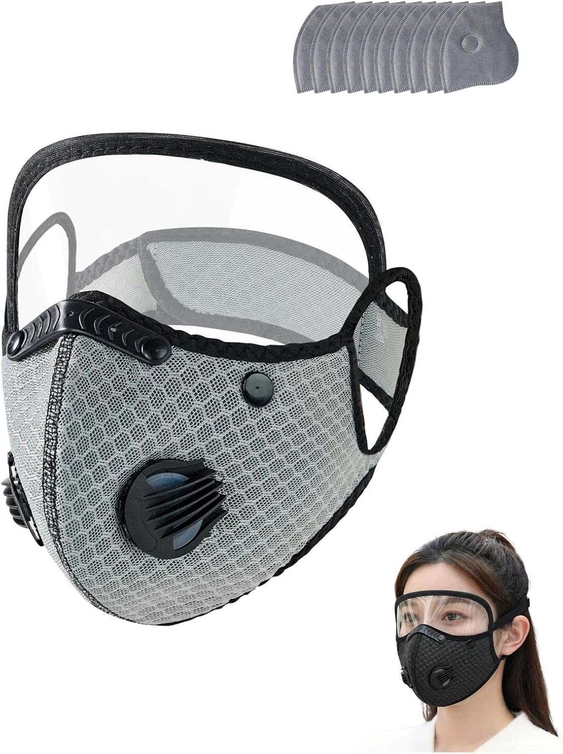 Wiederverwendbare Staubmaske Mit Kohlefilter Und Verstellbarer Schutzbrille, Staubmaske Mit Kohlefilter, Atemschutzmaske Gegen Feinstaub, Mit 10 Aktivkohlefiltern, Für Malerarbeiten Und Holzbearbeitun