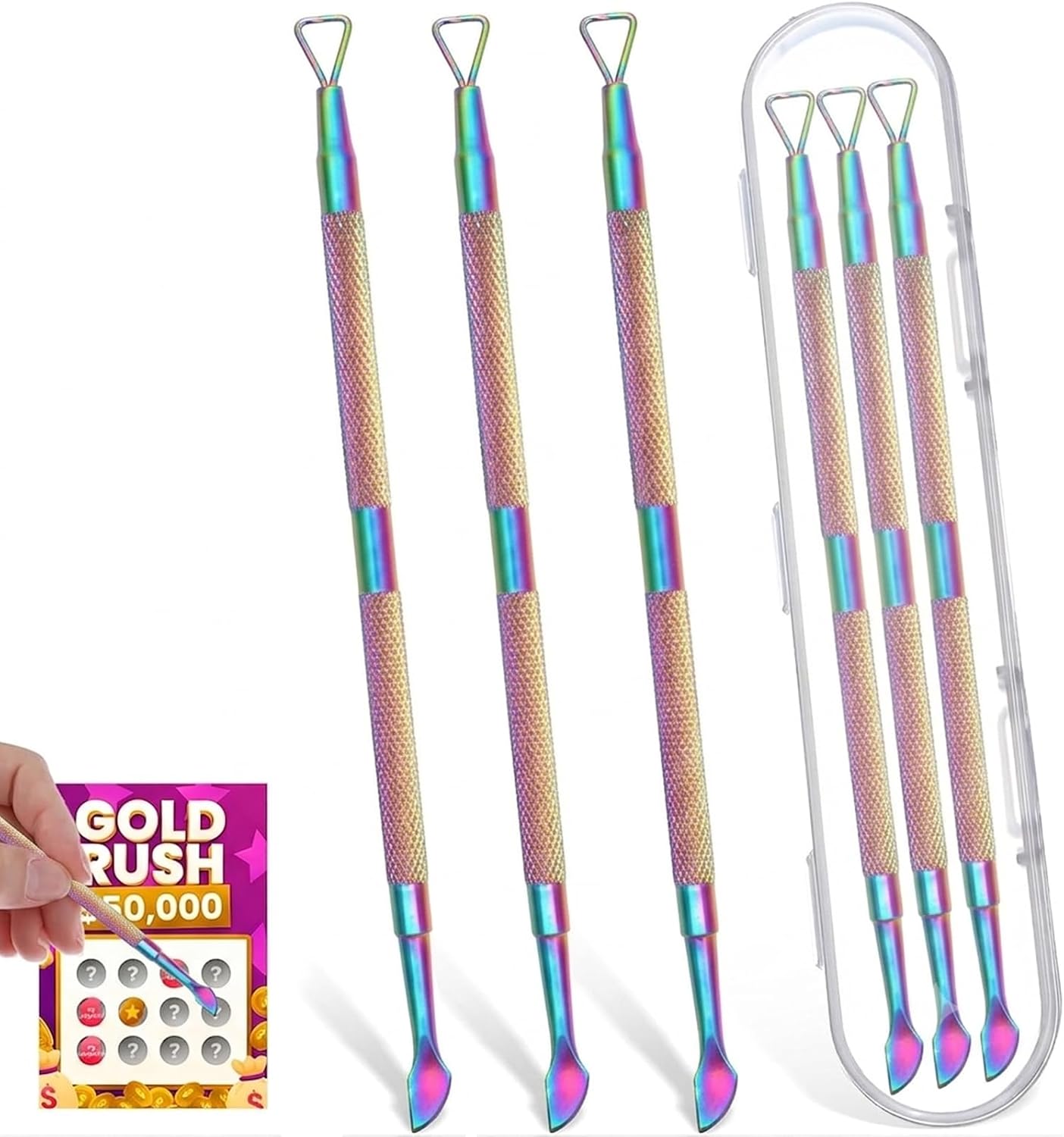 3-teiliges, Mehrfarbiges Rubbellos-set Aus Metall, Doppelseitiges Rubbelwerkzeug Für Lotteriespiele Und Etiketten, Mit Aufbewahrungsbox, Praktisches Und Langlebiges Zubehör