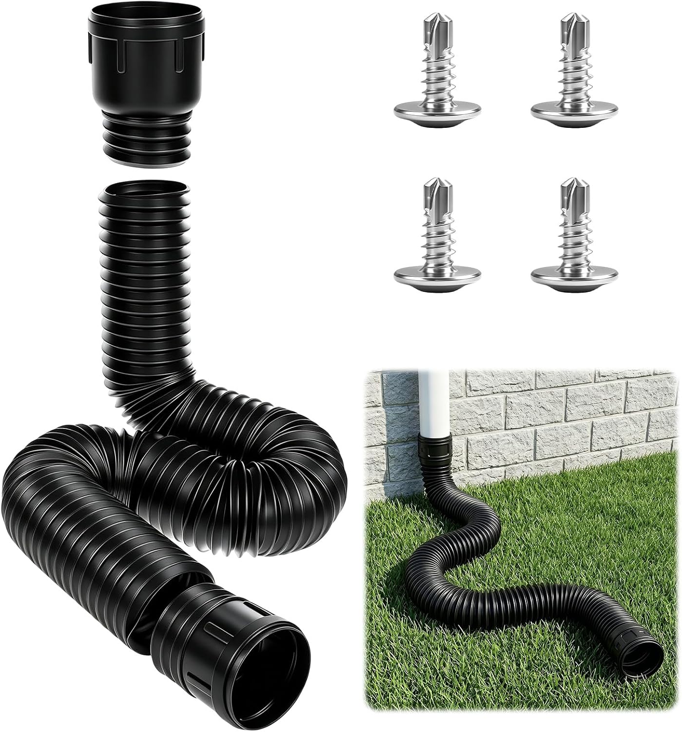Flexible Dachrinnenverlängerung, Runde, Ausziehbare Verlängerung Für 80/100 Mm Fallrohre, Ausziehbar Von 50 Bis 150 Cm (schwarz)