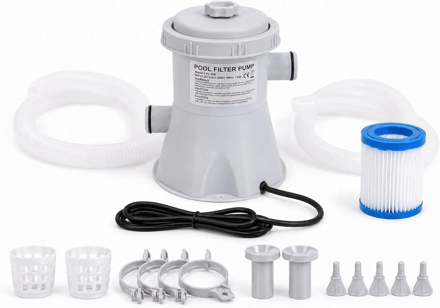 300 Gph Aufstellpool-filterpumpe, 15 W Mit Schlauch – Klare Wasserzirkulation, Leises, Abgedichtetes Abs-design Für Kleine Und Mittelgroße Pools