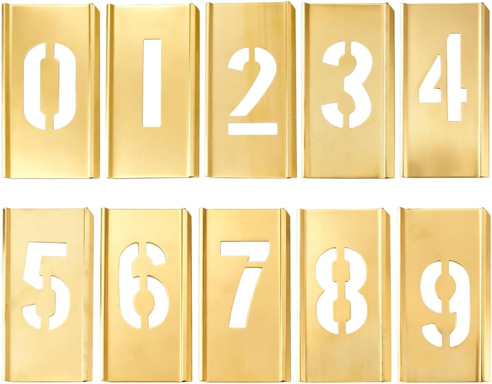 Set Mit 10 Wiederverwendbaren Schablonen Aus Goldfarbenem Messing, Ziffern 0 Bis 9, In Form Von 5,1 Cm Großen Zahlen, Für Türschilder, Straßenmalerei Und Scrapbooking.
