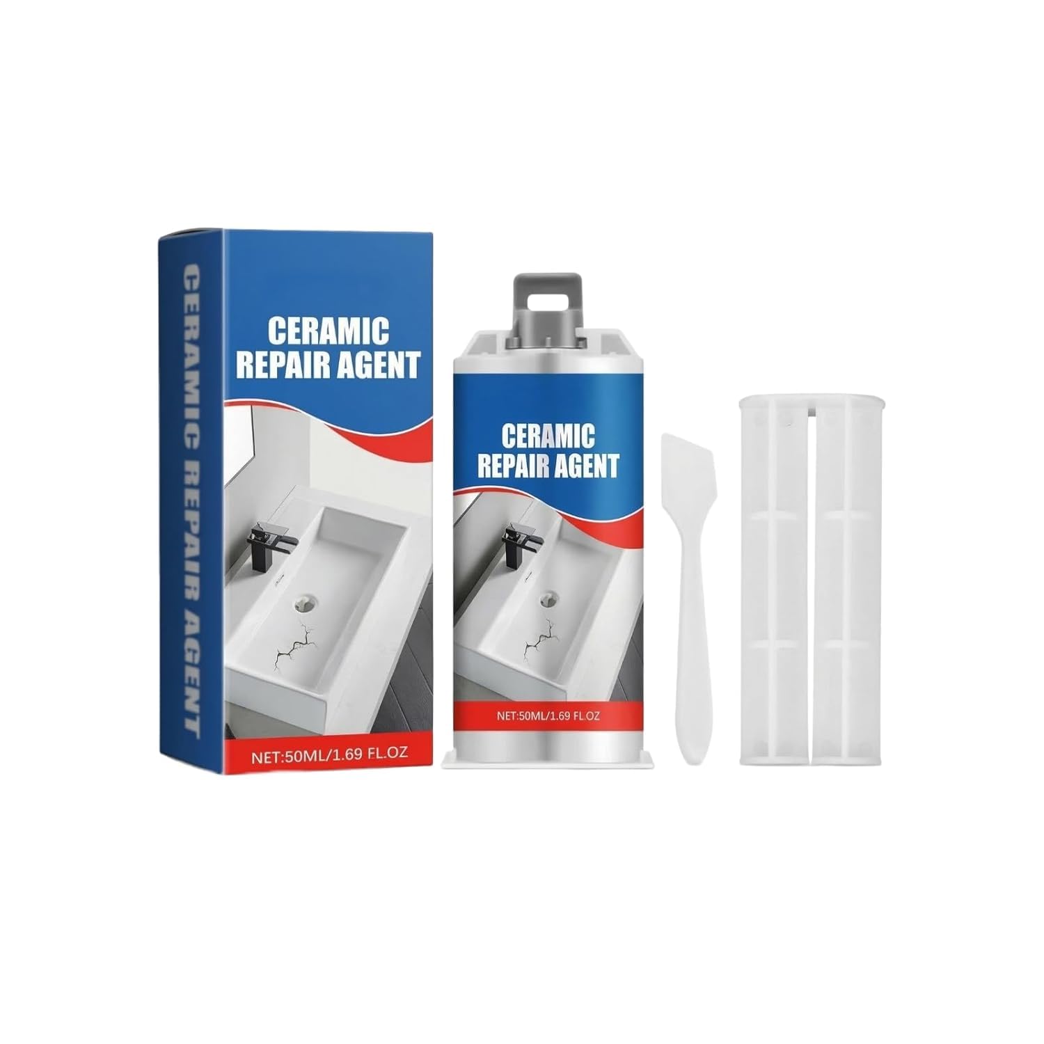 Fliesen- Und Keramikreparaturset 100 G, Wasserfester Weißer Spachtel Mit Spachtel Und Schleifpapier, Weißer Wandfüller Für Risse, Badewanne, Waschbecken Und Porzellan