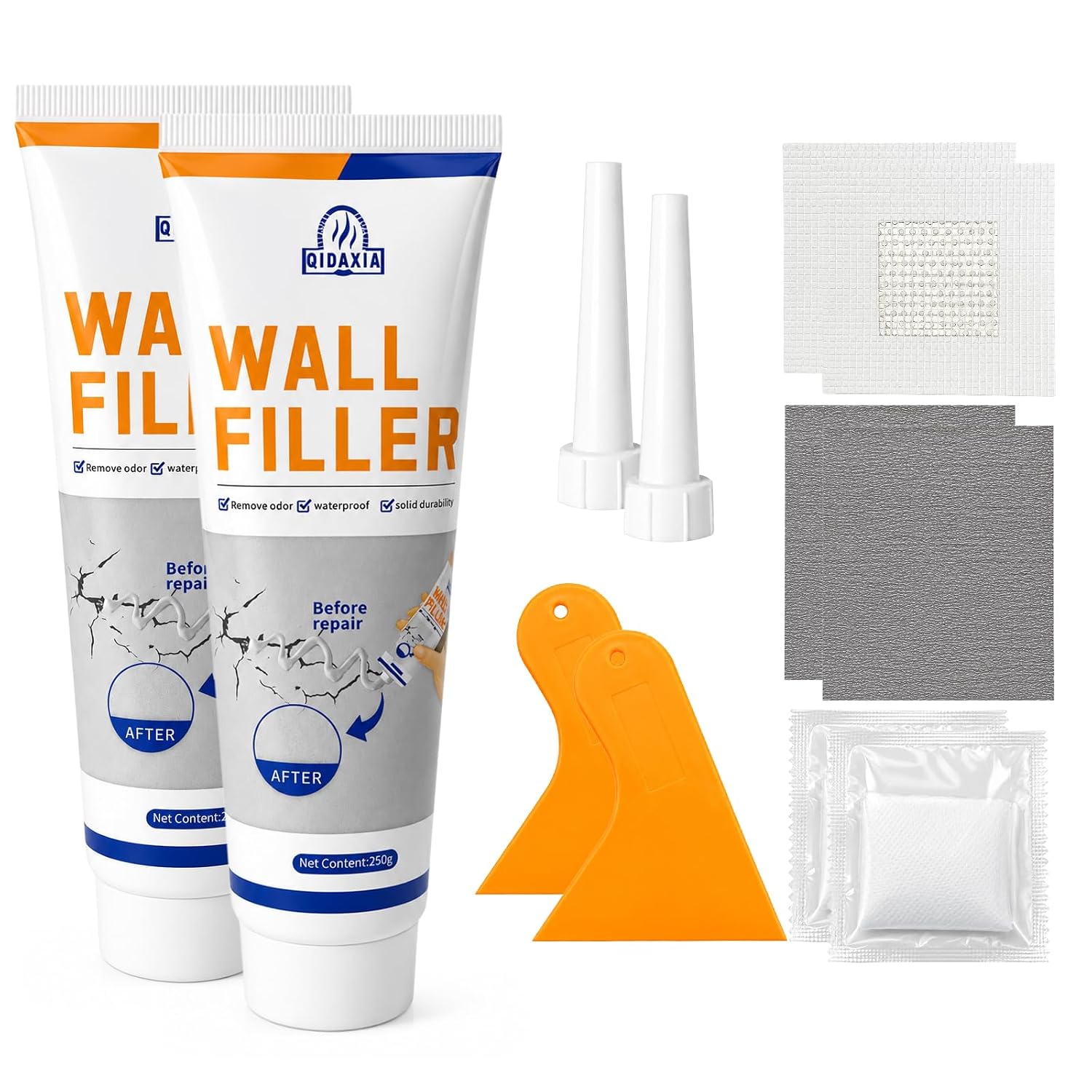 Weiße Wandreparaturpaste Für Den Innenbereich, Füllmasse In Der Tube Für Löcher Und Risse, Gebrauchsfertige Wandspachtelmasse Mit Spachtel, Schleifpapier, Handschuhen Und Flicken