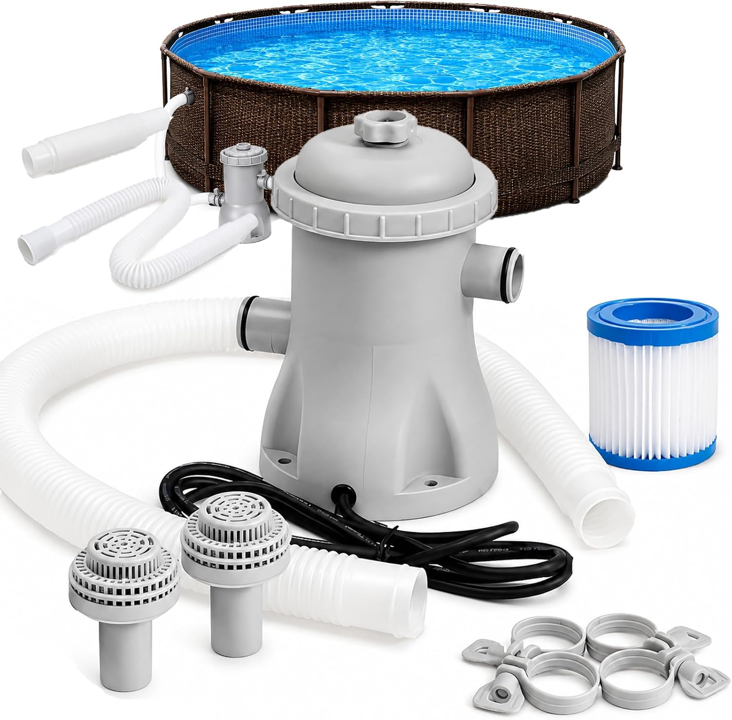 330-gph-poolfilterpumpe Für Aufstellpools Mit Elektrischem Kartuschenfilter Poolfiltersystem Mit Schläuchen, Ersatzfilter Und Leiser Zirkulation Für Aufstellpools