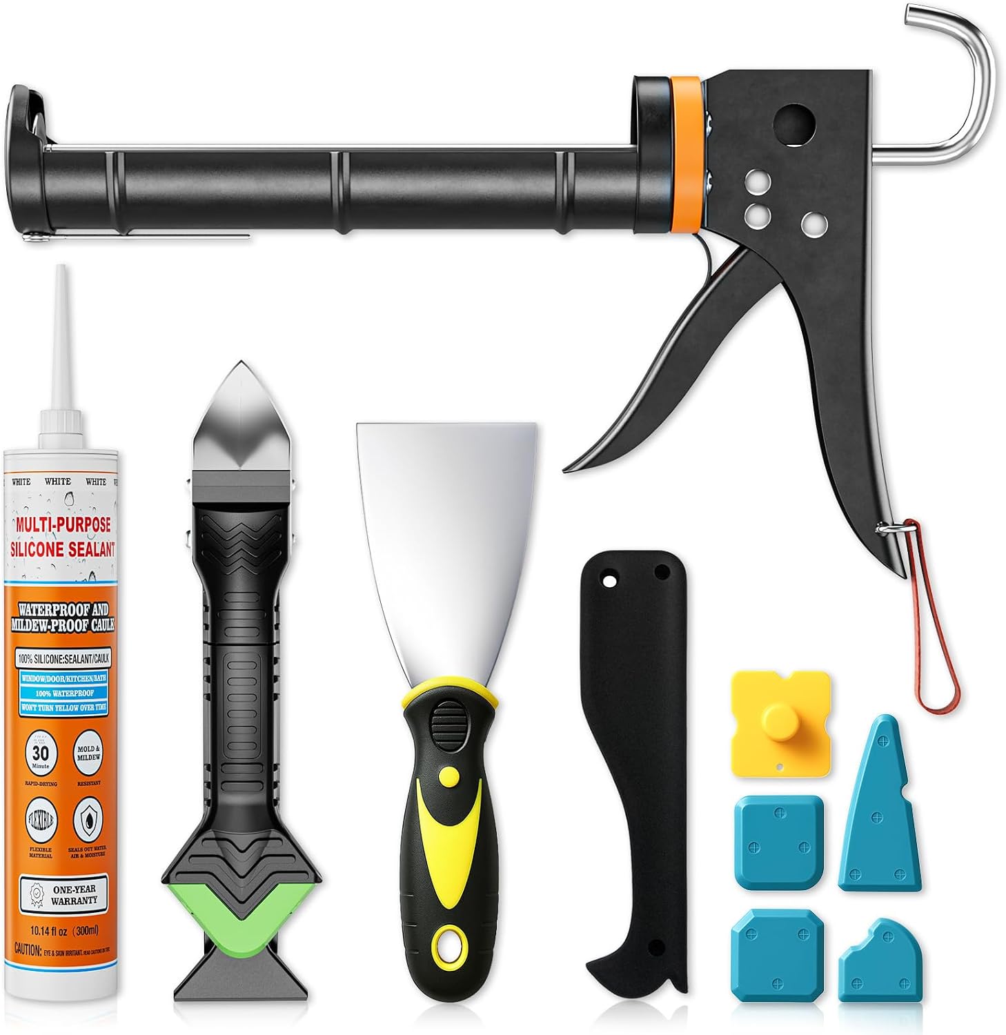 Silikonkartuschen-pressset – 5-in-1 Wasserdichte Weiße Silikonkartuschenpistole – Silikon-dichtstoffabsauggerät – Geeignet Für Bad, Küche, Boden, Fenster, Spüle, Rahmen