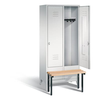 C+P Umkleidespind Classic mit Sitzbank, 2 Abteile, H1850xB810xT500/815mm Front Lichtgrau Korpus Lichtgrau