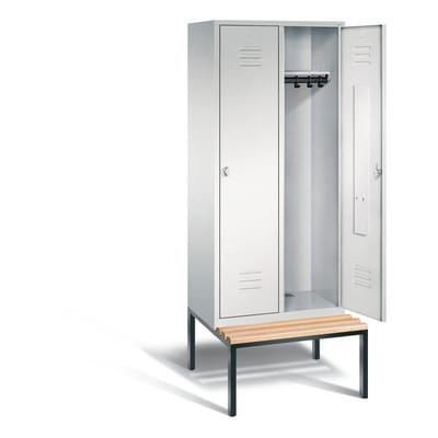 C+P Umkleidespind Classic mit Sitzbank, 2 Abteile, H2090xB810xT500/815mm Front Lichtgrau Korpus Lichtgrau