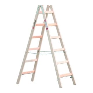 Euroline Holz-Sprossenstehleiter Nr. 10501 mit Eimerhaken 2 x 7 Sprossen